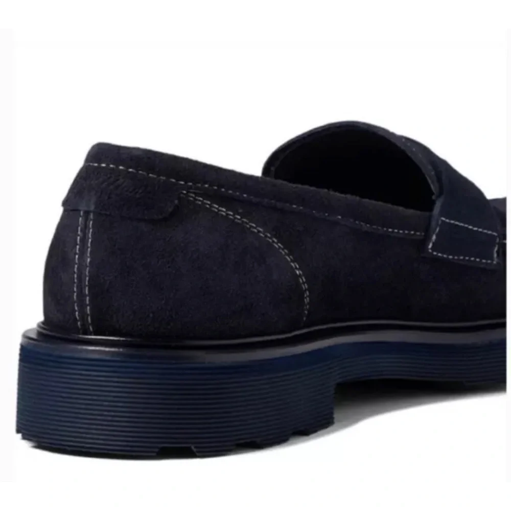 Men's Navy Suede Penny Loafers
